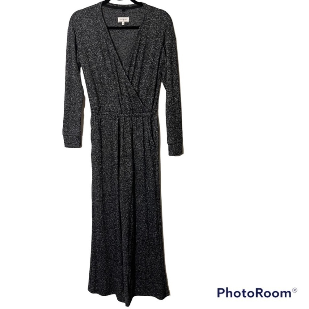 Lou & GRey brushmarl wrap style front jumpsuit stretchy pockets wide leg XS